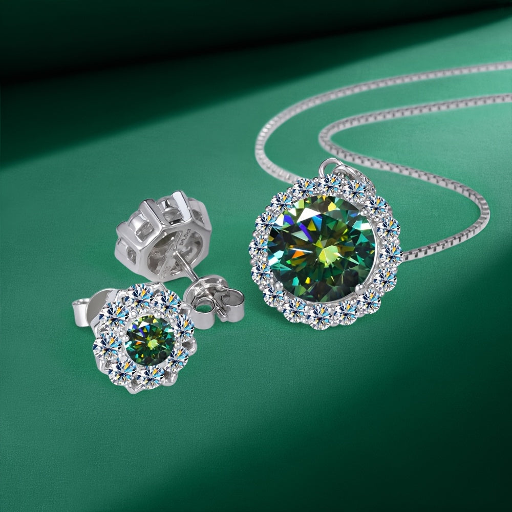 1 Set Electroplated 18k Gold 925 Silver Pendant Necklace Earrings 5 Carat Moissanite Pendant