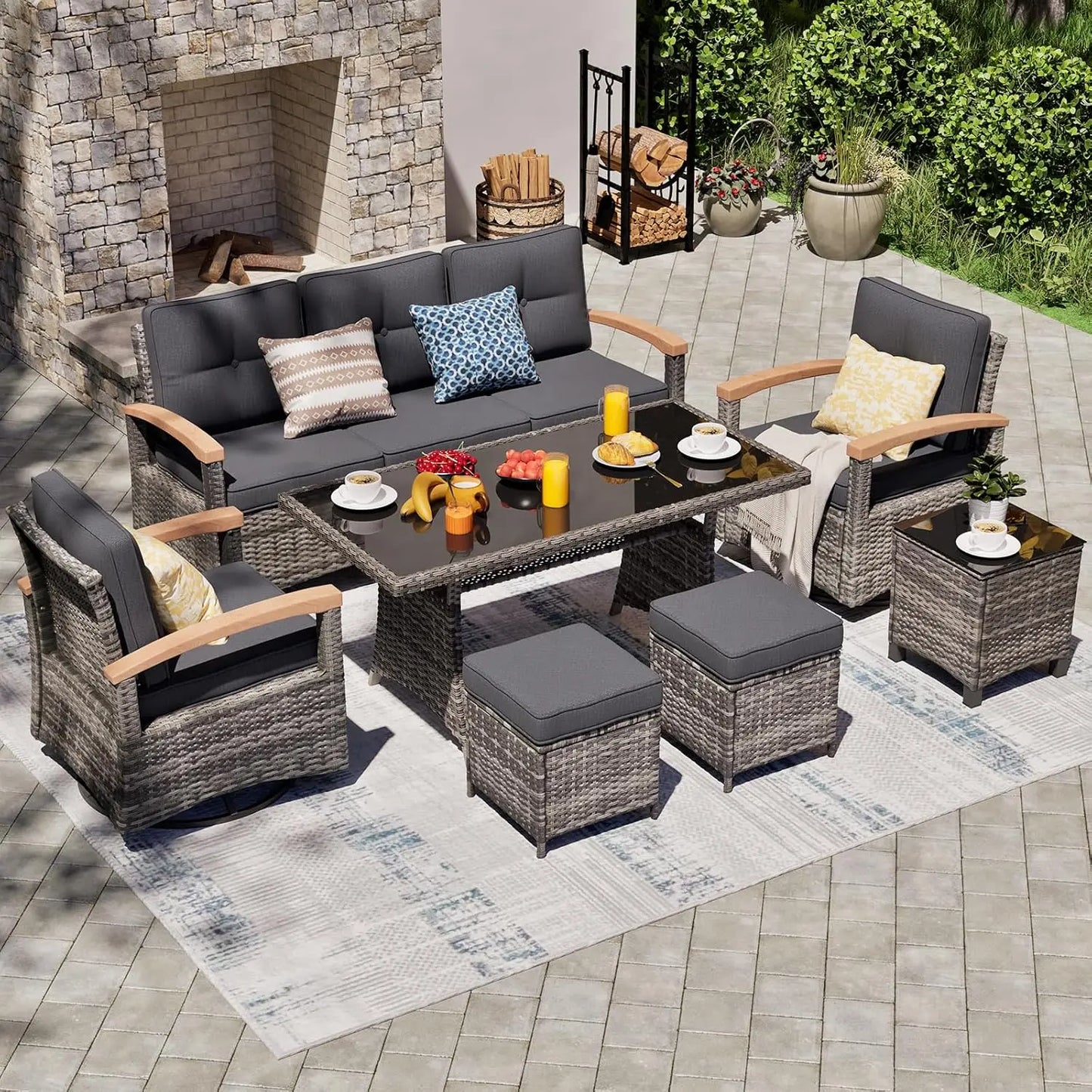 7 Pieces Patio Furniture Sets,PE Wicker Outdoor Furniture