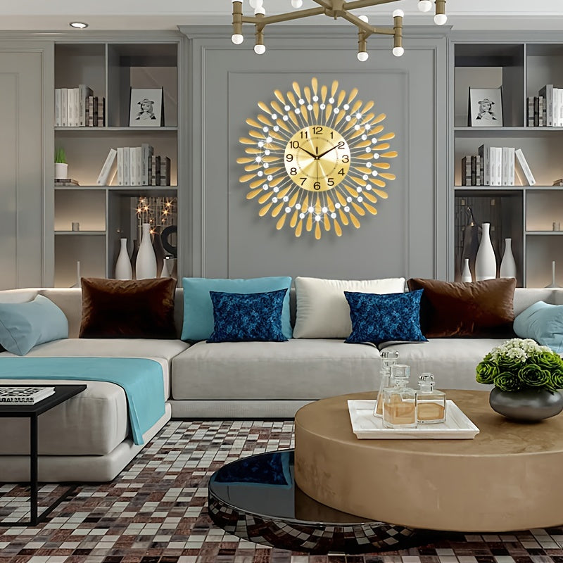 24-Inch Golden Modern Metal Wall Clock with White Numbers & Hands