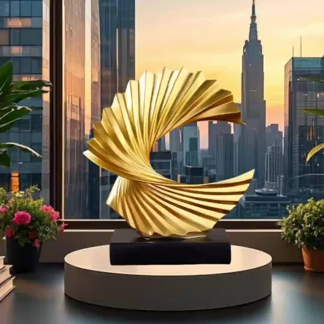 Elegant Golden Resin Abstract Sculpt