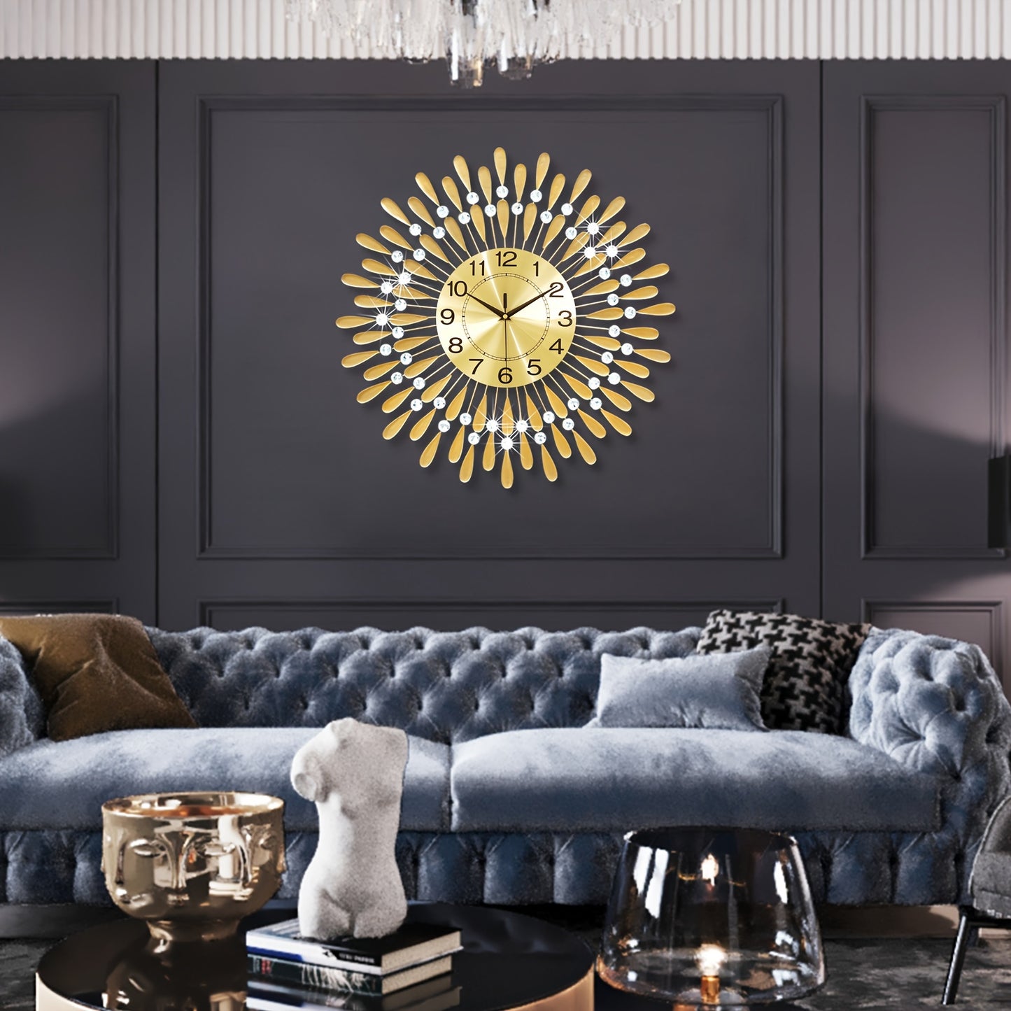 24-Inch Golden Modern Metal Wall Clock with White Numbers & Hands