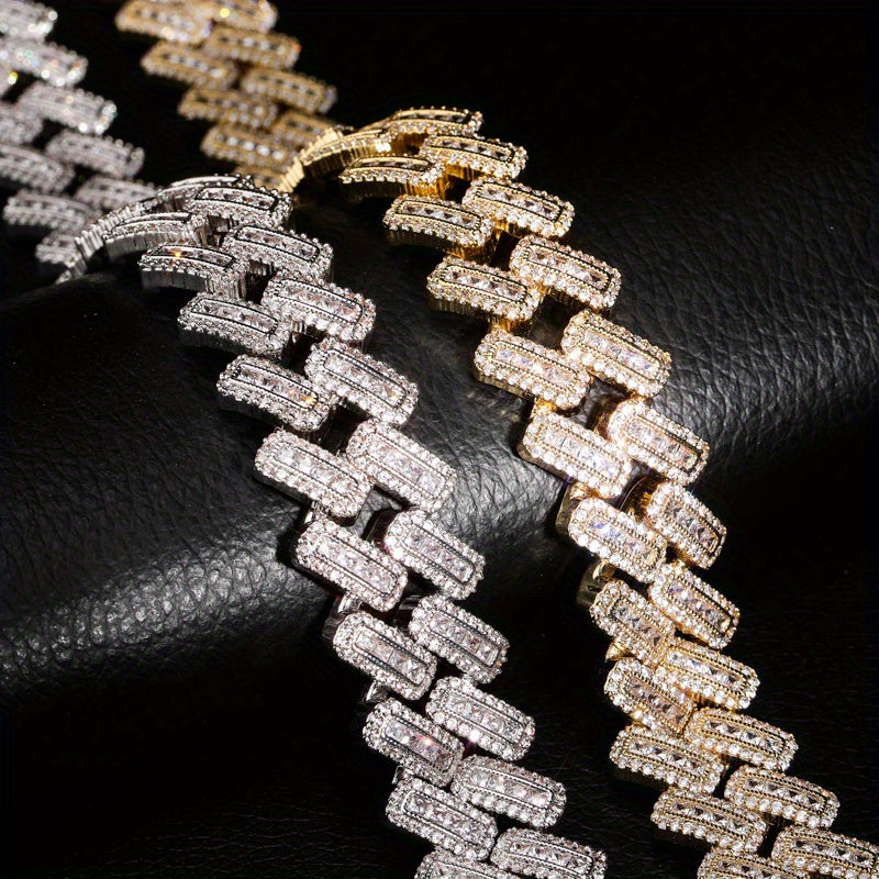 High quality Men's hip hop striped Cuban necklace, copper inlaid synthetic zirconium