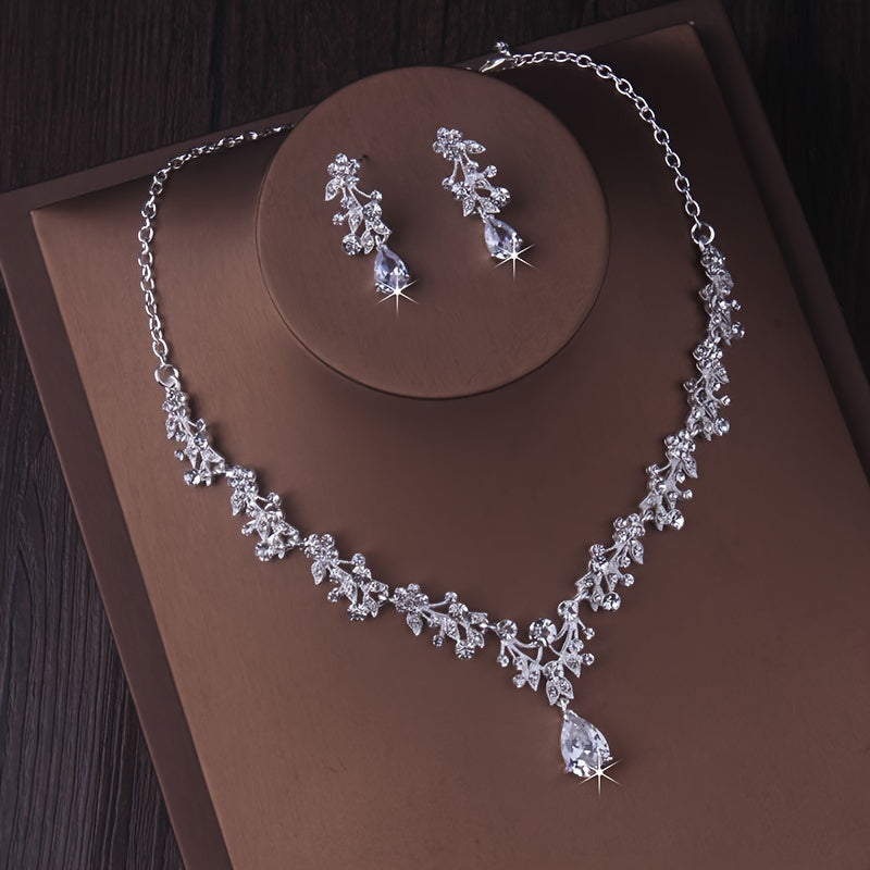 2pcs Elegant Bridal Jewelry Intricate Necklace And Earring Set