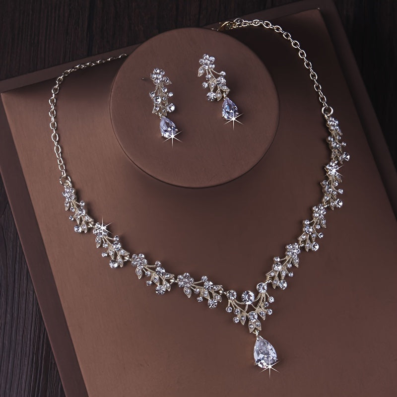 2pcs Elegant Bridal Jewelry Intricate Necklace And Earring Set