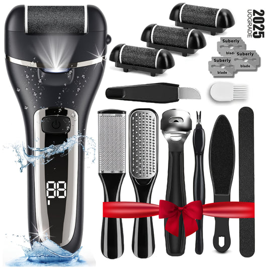 [Rechargeable Callus Remover] 14in1 Rechargeable Electric Feet Callus Remover, Portable Electronic Foot File Pedicure Kits, Foot Scrubber File, , Foot Care  3 Rollers Manicure Nail