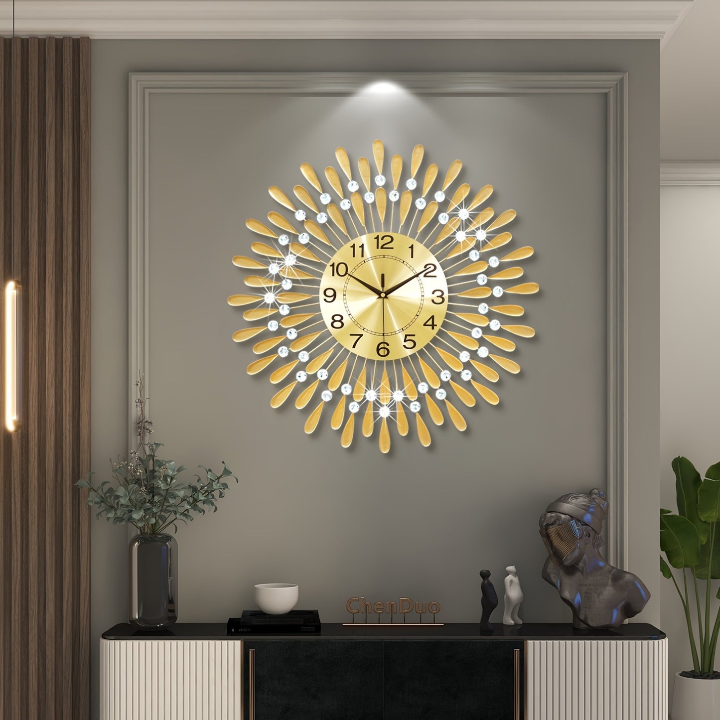 24-Inch Golden Modern Metal Wall Clock with White Numbers & Hands