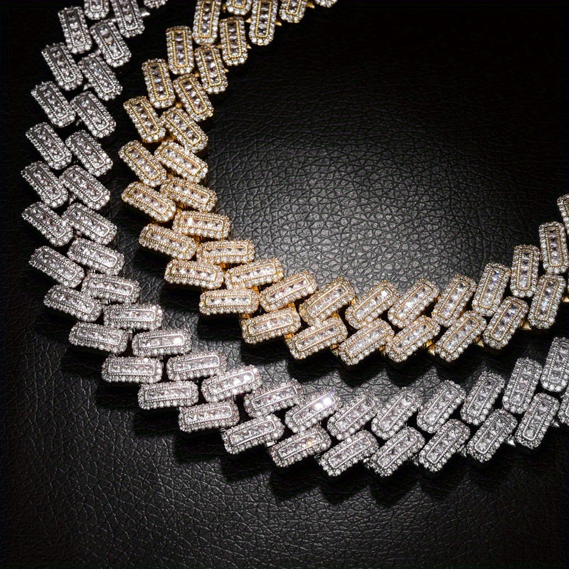 High quality Men's hip hop striped Cuban necklace, copper inlaid synthetic zirconium