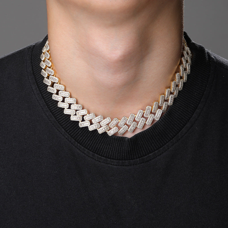 High quality Men's hip hop striped Cuban necklace, copper inlaid synthetic zirconium