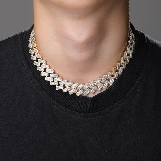 High quality Men's hip hop striped Cuban necklace, copper inlaid synthetic zirconium