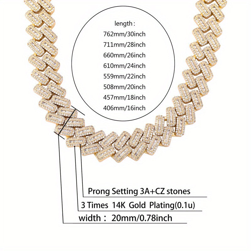 High quality Men's hip hop striped Cuban necklace, copper inlaid synthetic zirconium