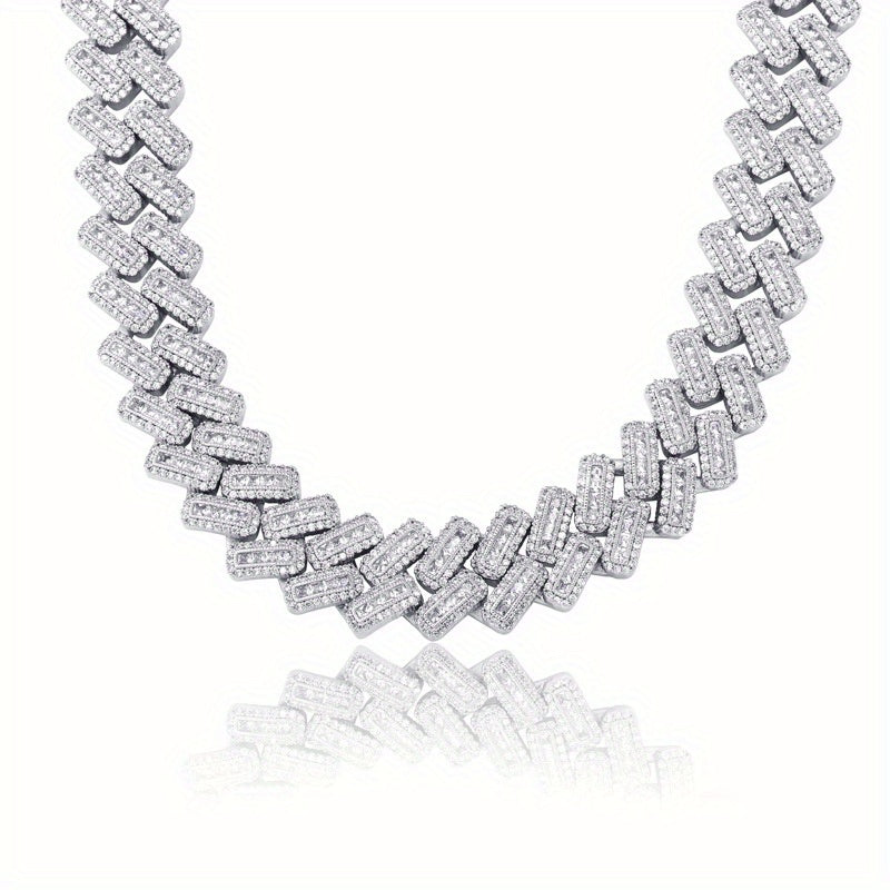 High quality Men's hip hop striped Cuban necklace, copper inlaid synthetic zirconium