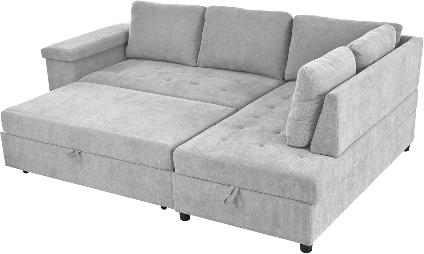 Modern 91.5-Inch L Shaped Sectional, Pull-Out Sofa Bed Sleeper