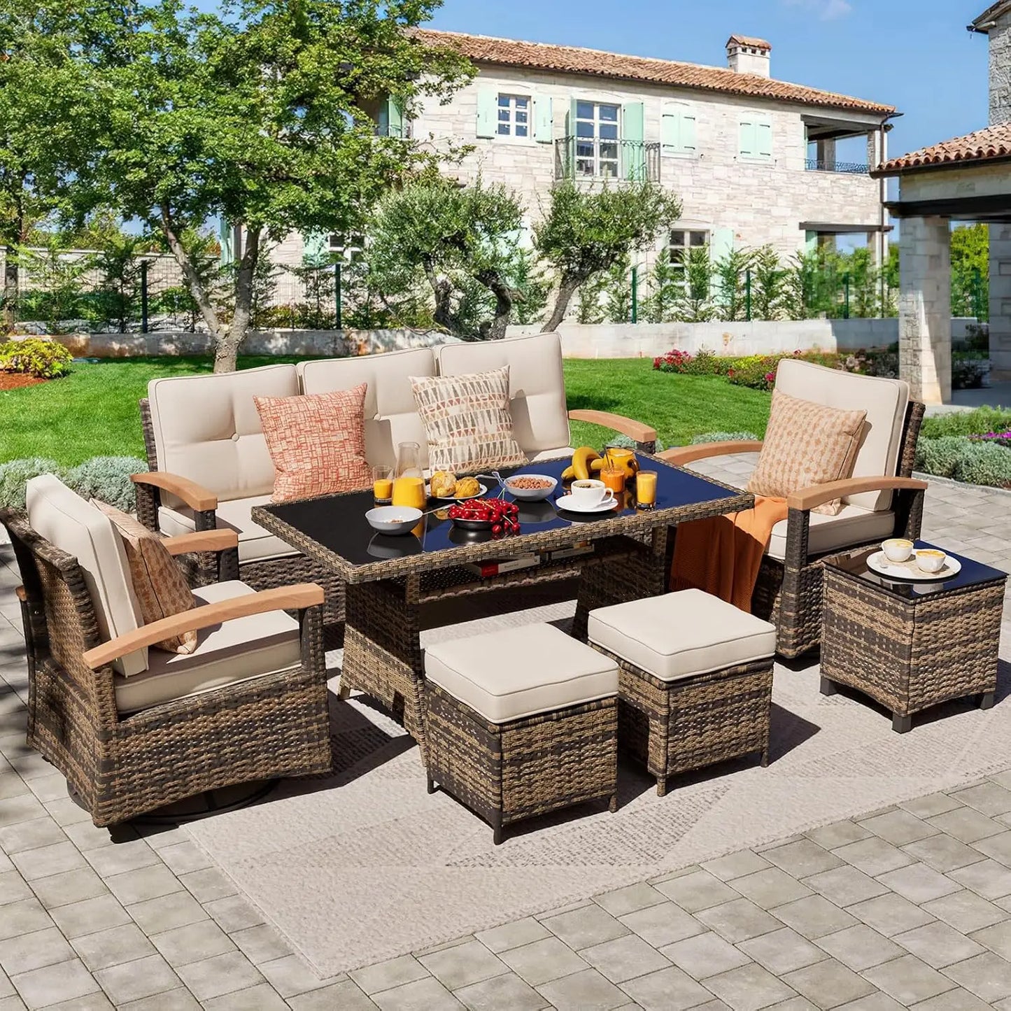 7 Pieces Patio Furniture Sets,PE Wicker Outdoor Furniture