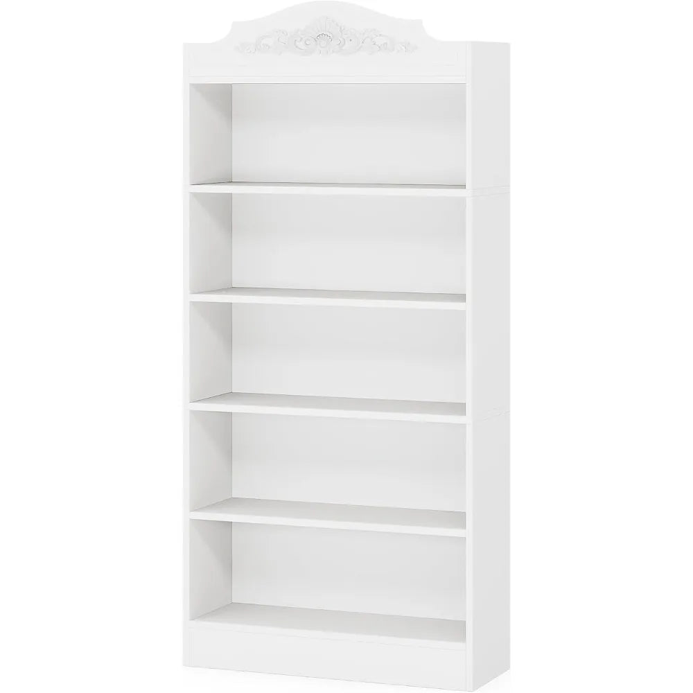 73 Inch Tall Bookcase, Modern 5-Shelf White