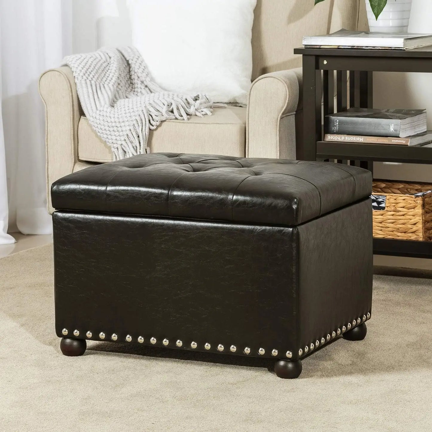 24 " Rectangle Leather Storage Ottoman