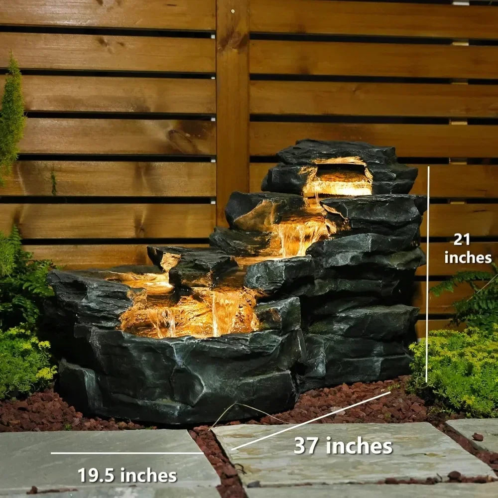 37" L  Natural Waterfall  Fountains with LED Lights