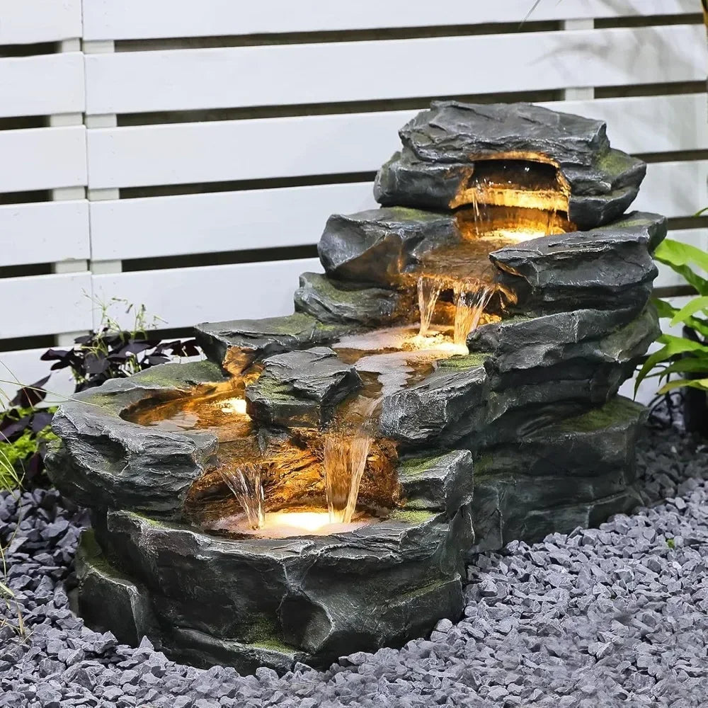 37" L  Natural Waterfall  Fountains with LED Lights