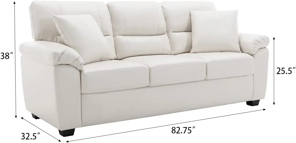 White Leather Love seat and Sofa Set Modern Luxury