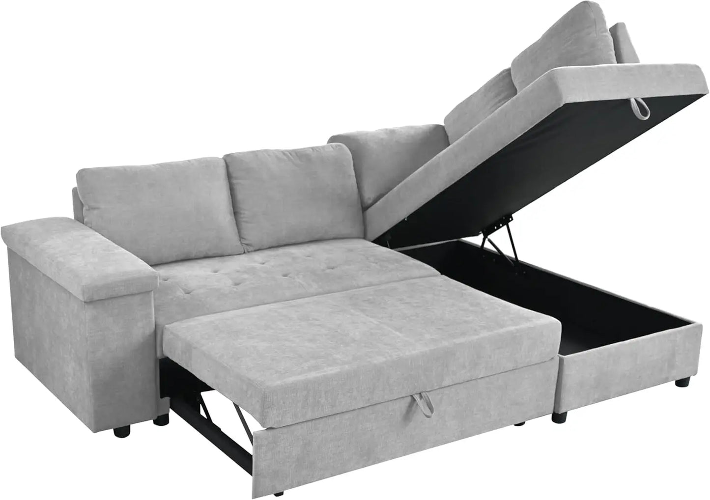 Modern 91.5-Inch L Shaped Sectional, Pull-Out Sofa Bed Sleeper