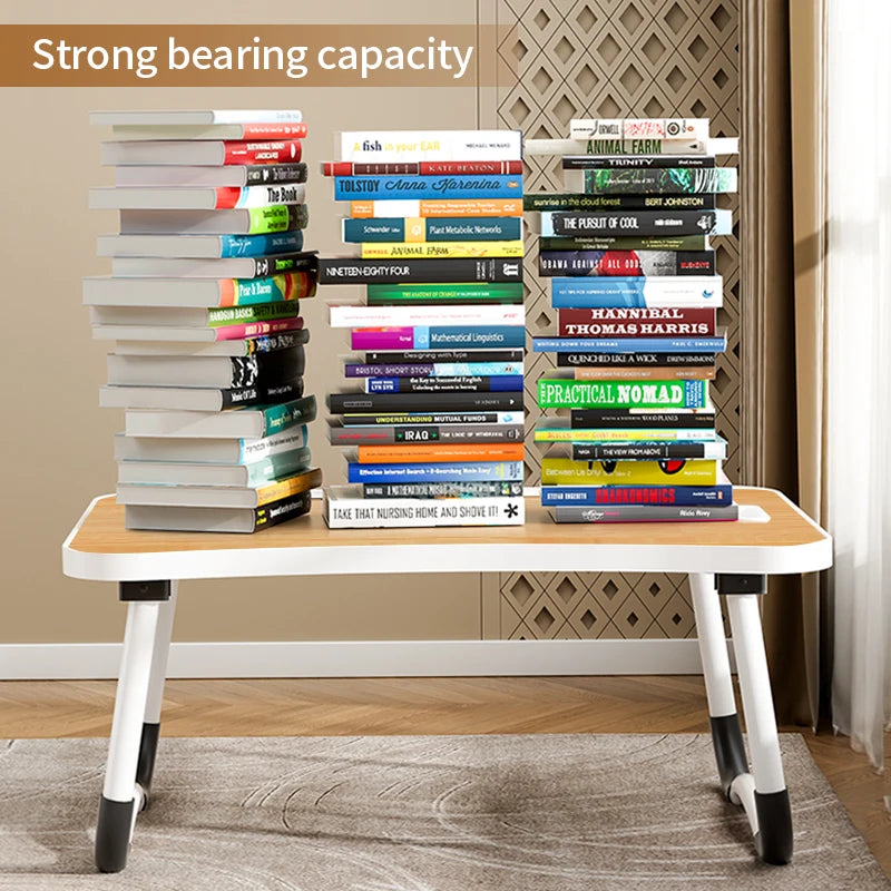 Portable Laptop Desk with USB Light, Small Fan, Cup Holder, Tablet Slot