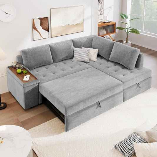 Modern 91.5-Inch L Shaped Sectional, Pull-Out Sofa Bed Sleeper