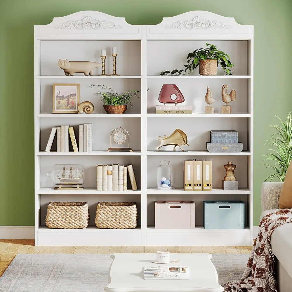 73 Inch Tall Bookcase, Modern 5-Shelf White