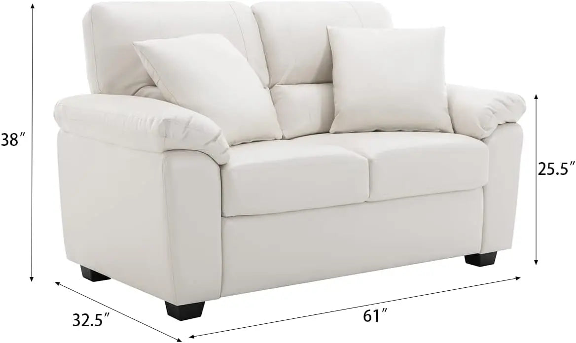 White Leather Love seat and Sofa Set Modern Luxury