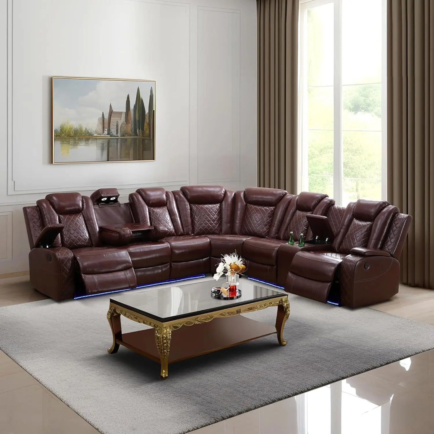 Sectional Reclining sofas with USB Port