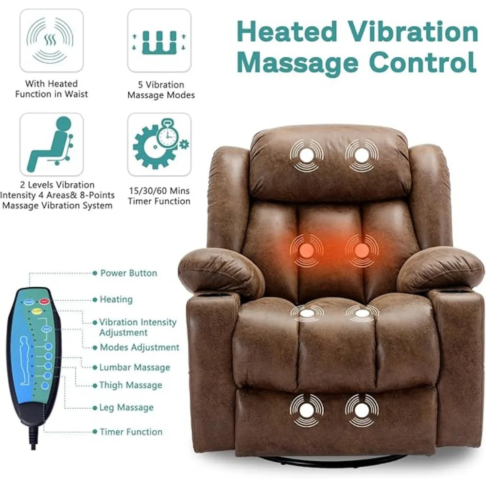 Massage Swivel Rocker Recliner with Heat and Vibration