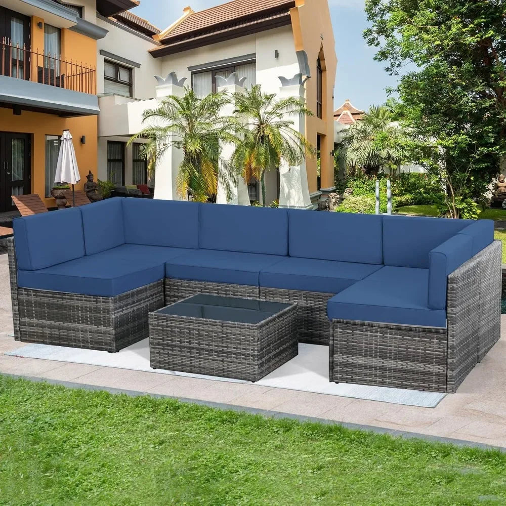 7 Piece Outdoor Rattan Patio Furniture