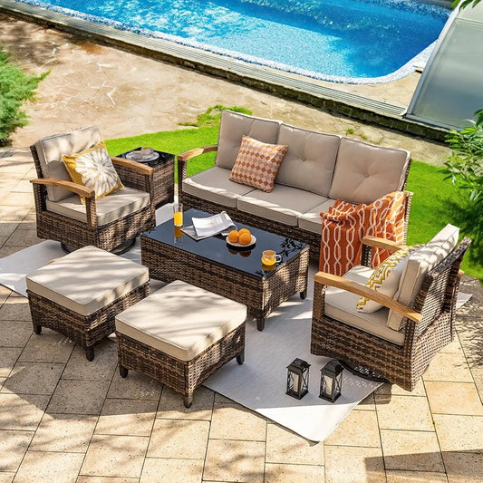 7 Pieces Patio Furniture Sets,PE Wicker Outdoor Furniture