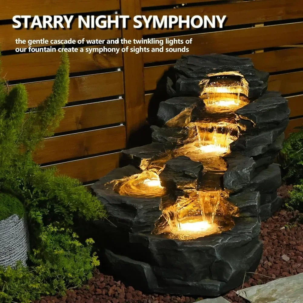 37" L  Natural Waterfall  Fountains with LED Lights