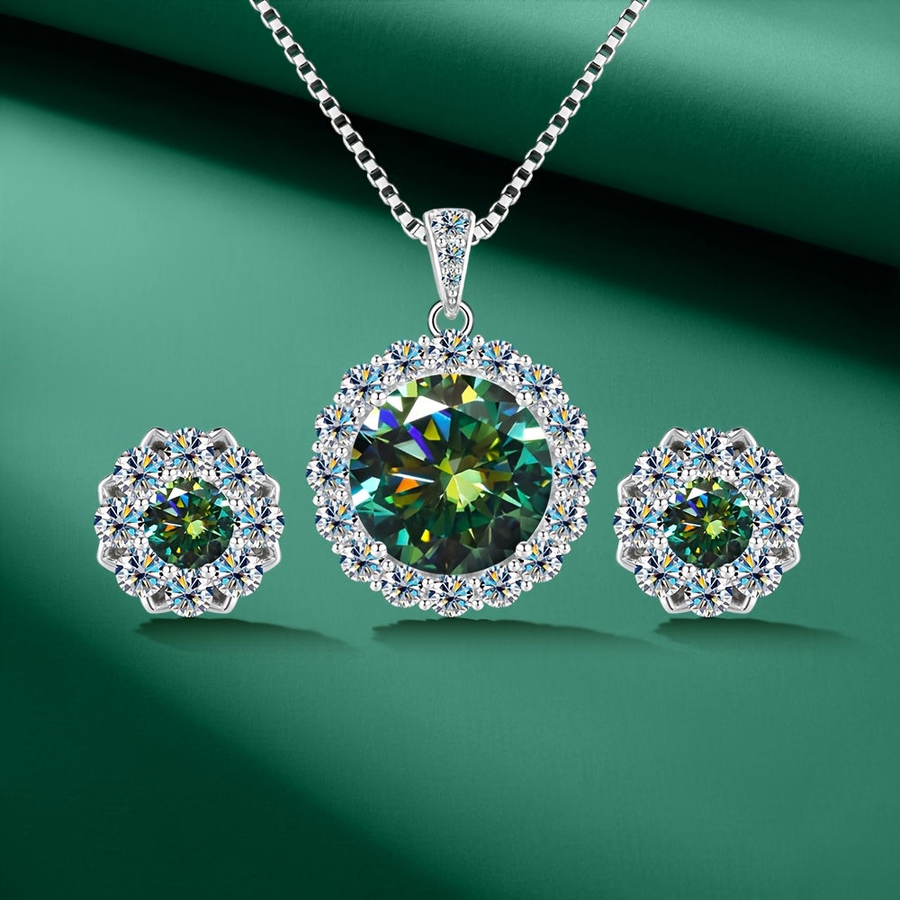 1 Set Electroplated 18k Gold 925 Silver Pendant Necklace Earrings 5 Carat Moissanite Pendant