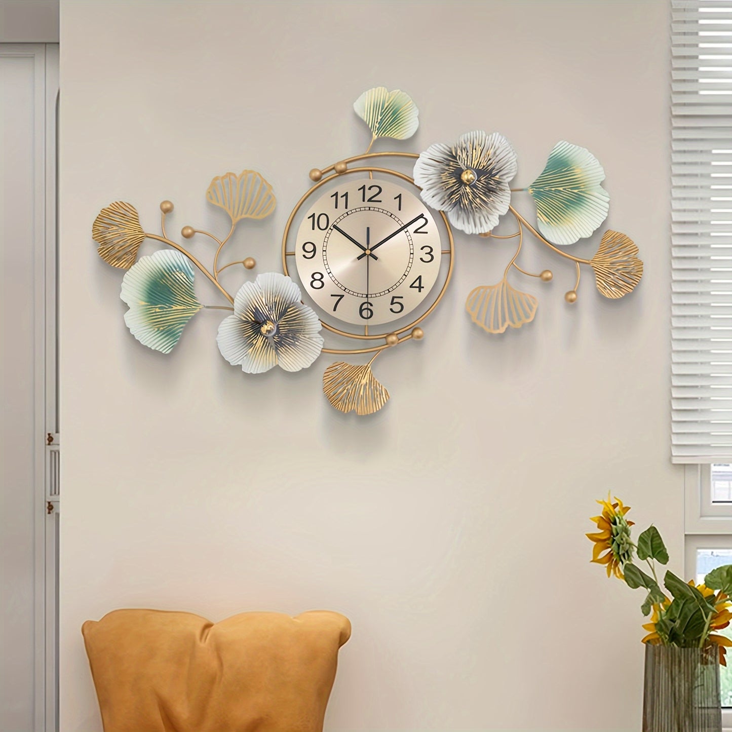 1pc Ginkgo Leaf Metal  Wall Clock