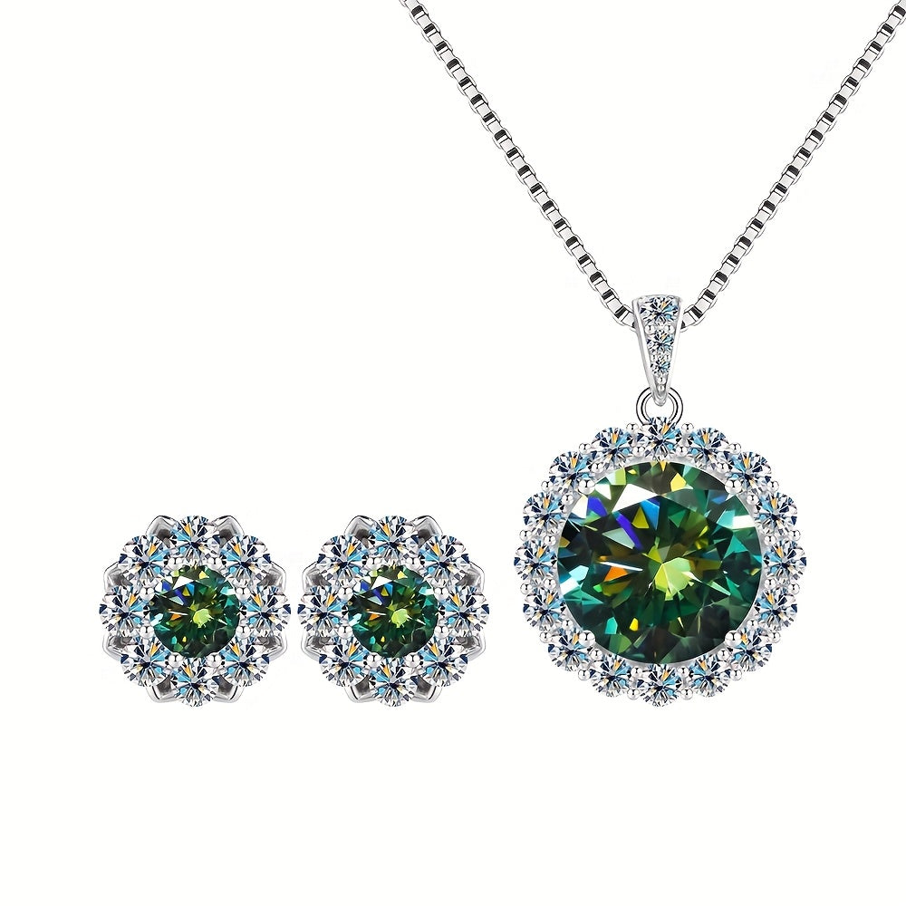 1 Set Electroplated 18k Gold 925 Silver Pendant Necklace Earrings 5 Carat Moissanite Pendant