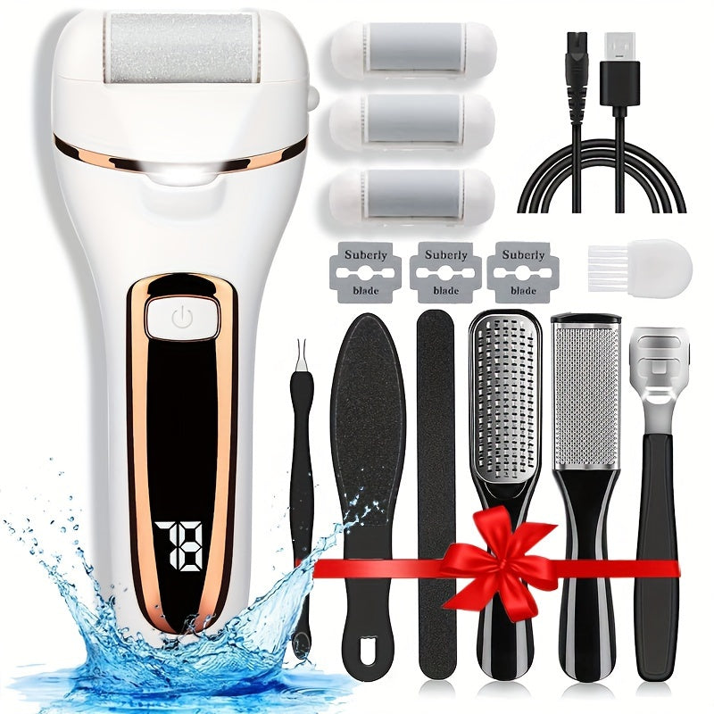 [Rechargeable Callus Remover] 14in1 Rechargeable Electric Feet Callus Remover, Portable Electronic Foot File Pedicure Kits, Foot Scrubber File, , Foot Care  3 Rollers Manicure Nail