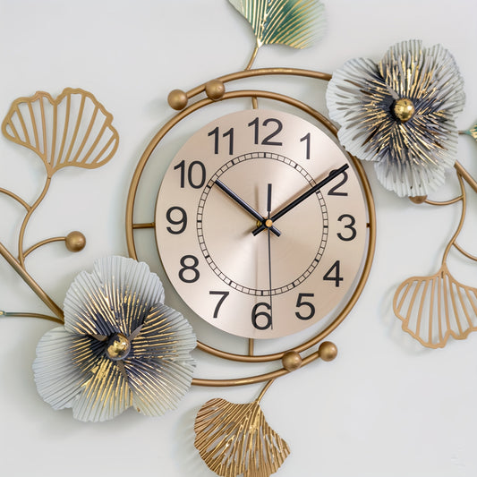 1pc Ginkgo Leaf Metal  Wall Clock