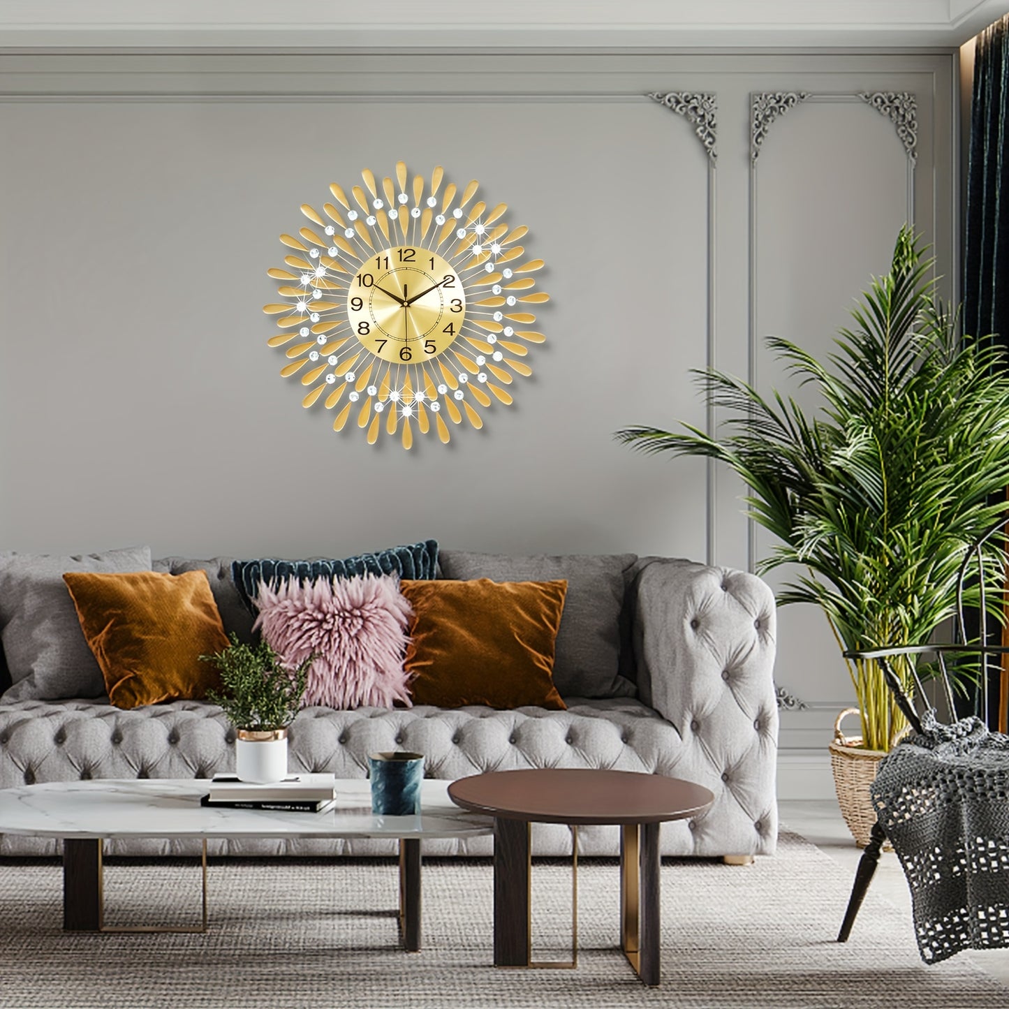 24-Inch Golden Modern Metal Wall Clock with White Numbers & Hands