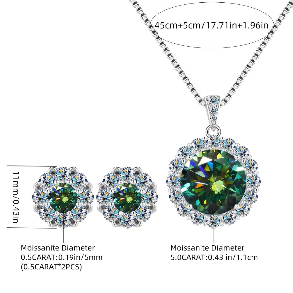 1 Set Electroplated 18k Gold 925 Silver Pendant Necklace Earrings 5 Carat Moissanite Pendant