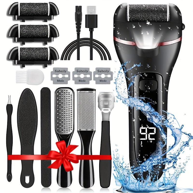 [Rechargeable Callus Remover] 14in1 Rechargeable Electric Feet Callus Remover, Portable Electronic Foot File Pedicure Kits, Foot Scrubber File, , Foot Care  3 Rollers Manicure Nail